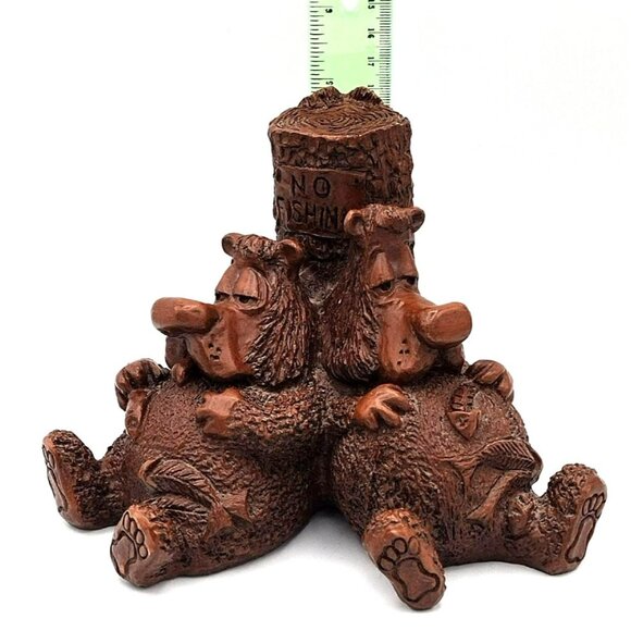 Pecan Shell Resin Bears No Fishing Figure Red Mill MFG Vintage 1990s 6 Inch - Picture 3 of 15